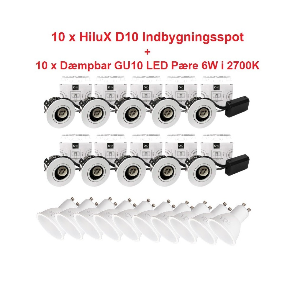 Hvid Hilux D10 Spot Inkl Dæmpbar Gu10 Led 3000k - Hilux 651012526 - 5740031803885